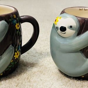 Set of 2 Natural Life Charming Sloth Ceramic Mugs - Brown and Gray